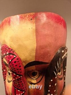 Masque Guerrero mexicain en bois sculpté à deux visages, art populaire