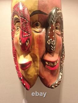 Masque Guerrero mexicain en bois sculpté à deux visages, art populaire