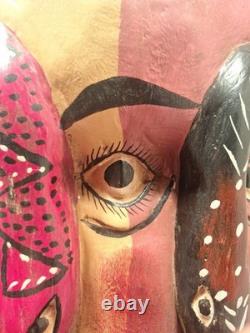 Masque Guerrero mexicain en bois sculpté à deux visages, art populaire