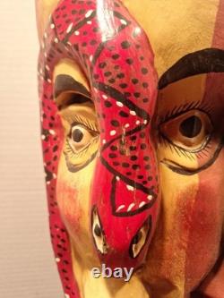 Masque Guerrero mexicain en bois sculpté à deux visages, art populaire