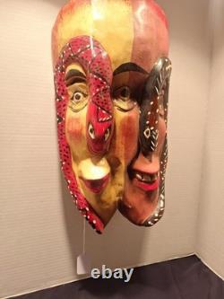 Masque Guerrero mexicain en bois sculpté à deux visages, art populaire