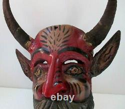 Masque Mural De Sculpture En Bois Mexicain Folk Art Chèvre Horn Devil Head Guerrero 12