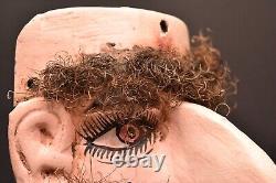 Masque Vintage Mexicain Guerrier Homme Avec Grand Nez Art Populaire Cérémonial Sculpté Bois