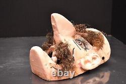Masque Vintage Mexicain Guerrier Homme Avec Grand Nez Art Populaire Cérémonial Sculpté Bois