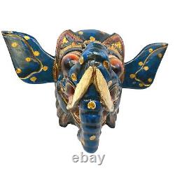 Masque d'Éléphant Ganesha Art Populaire Balinais Écarteur d'Obstacles En Bois Sculpté à la Main