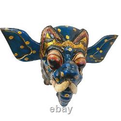 Masque d'Éléphant Ganesha Art Populaire Balinais Écarteur d'Obstacles En Bois Sculpté à la Main