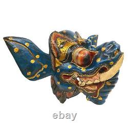 Masque d'Éléphant Ganesha Art Populaire Balinais Écarteur d'Obstacles En Bois Sculpté à la Main