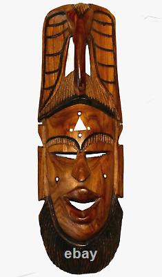 Masque d'éléphant en bois sculpté à la main africain vintage du 19ème siècle, art populaire tribal, décoration murale
