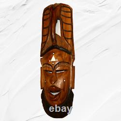 Masque d'éléphant en bois sculpté à la main africain vintage du 19ème siècle, art populaire tribal, décoration murale