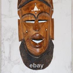 Masque d'éléphant en bois sculpté à la main africain vintage du 19ème siècle, art populaire tribal, décoration murale