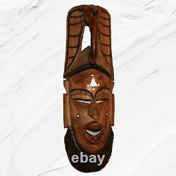 Masque d'éléphant en bois sculpté à la main africain vintage du 19ème siècle, art populaire tribal, décoration murale
