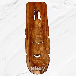 Masque d'éléphant en bois sculpté à la main africain vintage du 19ème siècle, art populaire tribal, décoration murale