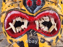 Masque de Tigre Mexicain Sculpté en Bois Peint Masque de Tigre Guerrero Art Populaire Cérémoniel