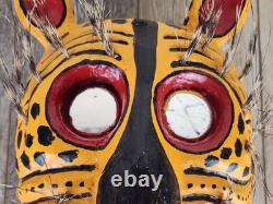 Masque de Tigre Mexicain Sculpté en Bois Peint Masque de Tigre Guerrero Art Populaire Cérémoniel Masque de Tigre Mexicain Sculpté en Bois Peint Masque de Tigre Guerrero Art Populaire Cérémoniel