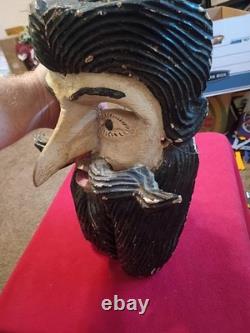 Masque de danse ancien mexicain en bois sculpté à la main, art populaire vintage, très rare antique