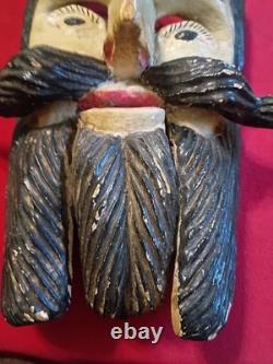Masque de danse ancien mexicain en bois sculpté à la main, art populaire vintage, très rare antique