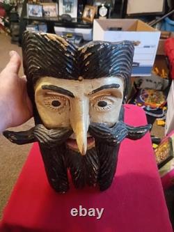 Masque de danse ancien mexicain en bois sculpté à la main, art populaire vintage, très rare antique