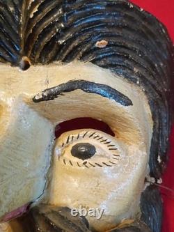Masque de danse ancien mexicain en bois sculpté à la main, art populaire vintage, très rare antique