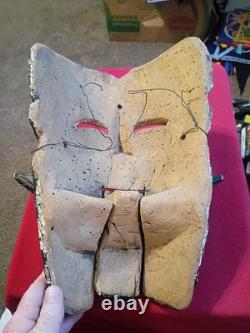 Masque de danse ancien mexicain en bois sculpté à la main, art populaire vintage, très rare antique