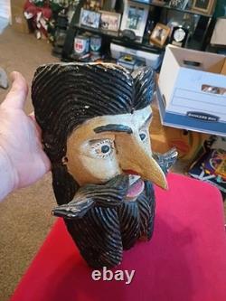 Masque de danse ancien mexicain en bois sculpté à la main, art populaire vintage, très rare antique