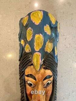 Masque de danse en bois sculpté d'homme avec deux animaux de l'art populaire mexicain Guerrero vintage 19
