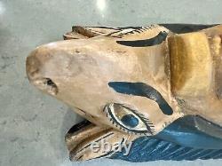 Masque de danse en bois sculpté d'homme avec deux animaux de l'art populaire mexicain Guerrero vintage 19