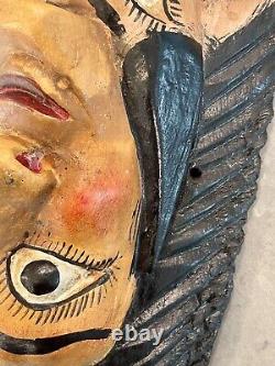 Masque de danse en bois sculpté d'homme avec deux animaux de l'art populaire mexicain Guerrero vintage 19