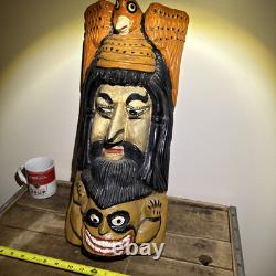 Masque de danse en bois sculpté en maque laqué Guerrero Olinala mexicain d'art populaire folklorique vintage