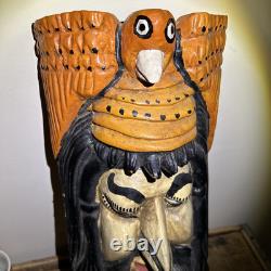 Masque de danse en bois sculpté en maque laqué Guerrero Olinala mexicain d'art populaire folklorique vintage