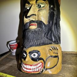 Masque de danse en bois sculpté en maque laqué Guerrero Olinala mexicain d'art populaire folklorique vintage