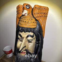 Masque de danse en bois sculpté en maque laqué Guerrero Olinala mexicain d'art populaire folklorique vintage