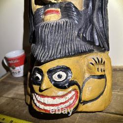 Masque de danse en bois sculpté en maque laqué Guerrero Olinala mexicain d'art populaire folklorique vintage