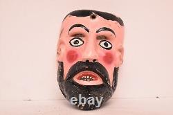 Masque de danse en bois sculpté vintage MEXICAIN FOLKLORIQUE homme barbu de Veracruz Carnaval