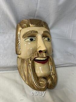 Masque de danse folklorique en bois sculpté laqué mexicain vintage antique RARE