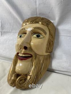 Masque de danse folklorique en bois sculpté laqué mexicain vintage antique RARE