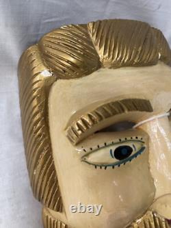 Masque de danse folklorique en bois sculpté laqué mexicain vintage antique RARE