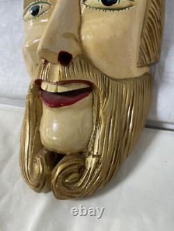 Masque de danse folklorique en bois sculpté laqué mexicain vintage antique RARE