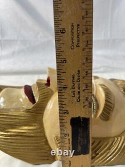 Masque de danse folklorique en bois sculpté laqué mexicain vintage antique RARE
