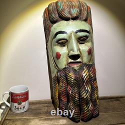 Masque de danse folklorique en bois sculpté maqué laqué du Guerrero mexicain vintage 20