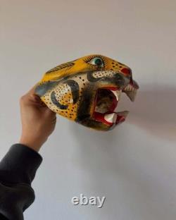 Masque de danse folklorique jaguar vintage sculpté à la main du Guerrero, Mexique
