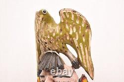 Masque de danse vintage en bois sculpté d'art populaire guerrerense mexicain Atq homme barbu avec oiseau 15