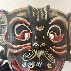 Masque de singe en bois peint sculpté à la main balinais vintage - Décor mural d'art folklorique RARE