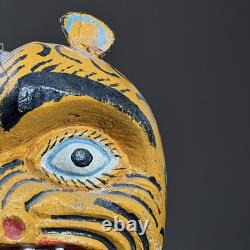 Masque de tigre polychrome en bois sculpté à la main de l'Oaxaca
