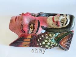 Masque double face mexicain Guerrero vintage sculpté et peint, art populaire, 10,5 pouces