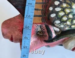 Masque double face mexicain Guerrero vintage sculpté et peint, art populaire, 10,5 pouces
