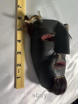 Masque du diable Diablo en bois mexicain sculpté à la main avec cornes, authentique art populaire vintage