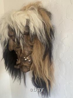 Masque en bois Tschaggatta suisse vintage, sculpté à la main, art populaire alpin du Lötschental