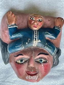 Masque en bois sculpté à la main, art populaire vintage d'Amérique latine, peint à la main, 10 x 9