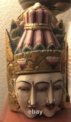 Masque en bois sculpté à la main balinais vintage - Art populaire décor mural