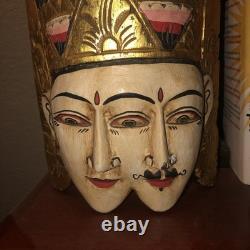 Masque en bois sculpté à la main balinais vintage - Art populaire décor mural